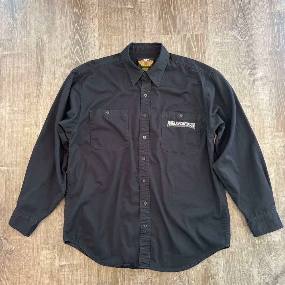 Harley Davidson Embroidered Logo Button Up Long Sleeve Shirt Men’s XL Black